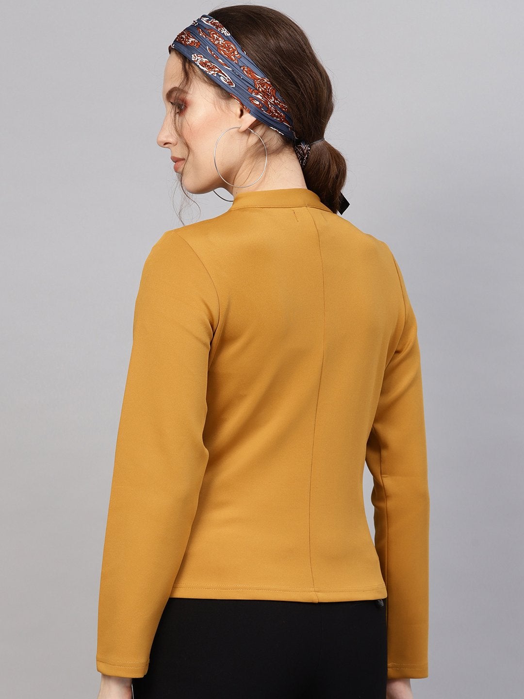 Women's Mustard Scuba Contrast Piping Jacket