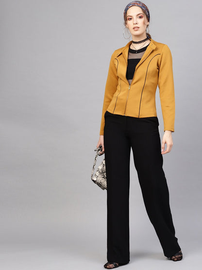 Women's Mustard Scuba Contrast Piping Jacket
