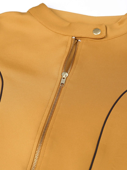 Women's Mustard Scuba Contrast Piping Jacket