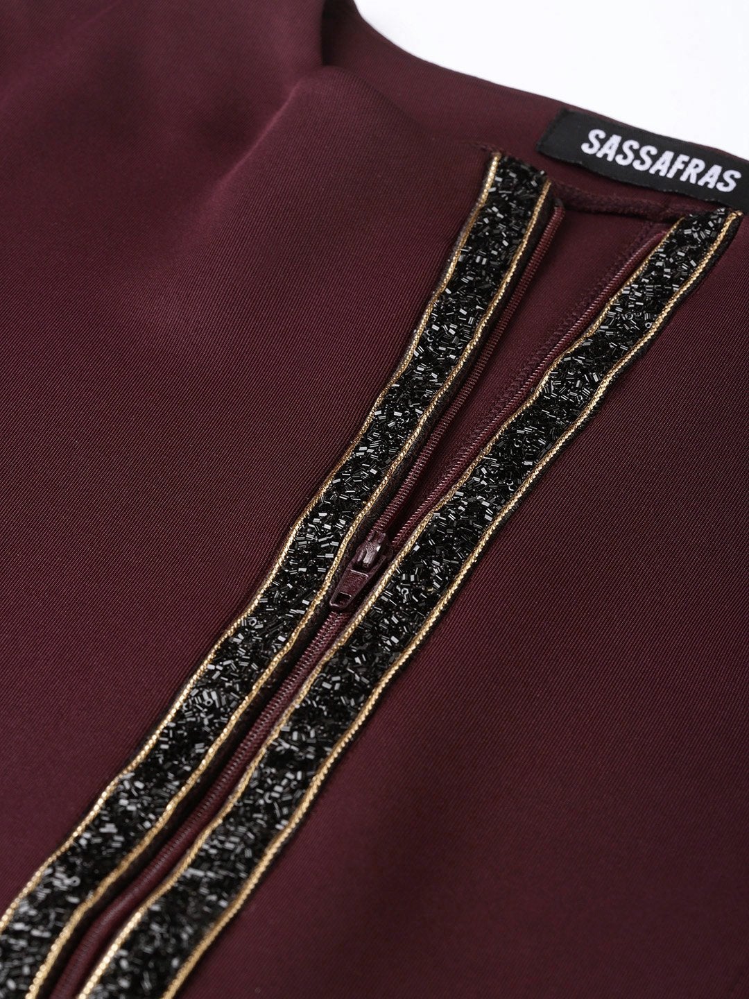 Women's Burgundy Scuba Blingy Tape Slim Fit Blazer