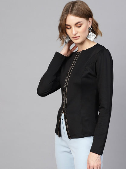 Women's Black Scuba Blingy Tape Slim Fit Blazer
