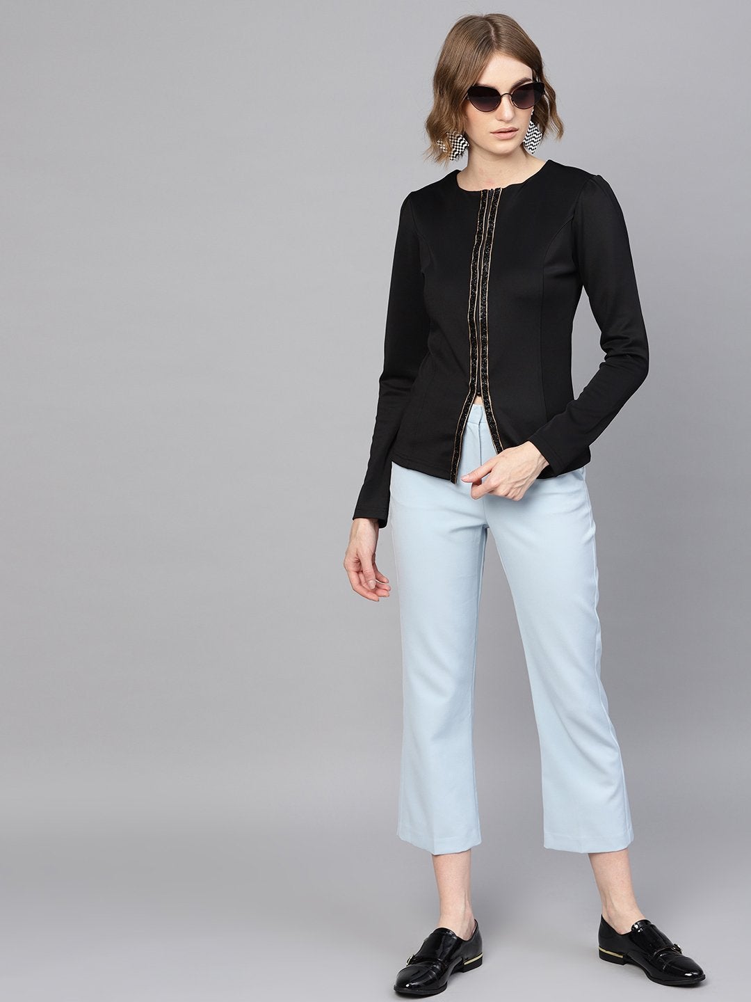 Women's Black Scuba Blingy Tape Slim Fit Blazer