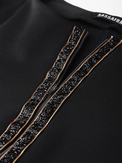 Women's Black Scuba Blingy Tape Slim Fit Blazer