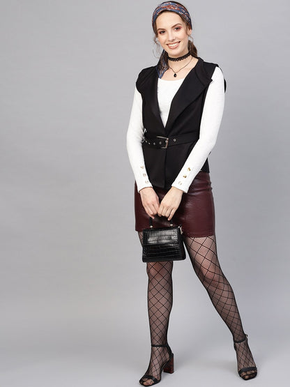 Women's Black Scuba Sleeveless Belted Jacket