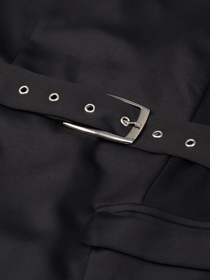 Women's Black Scuba Sleeveless Belted Jacket
