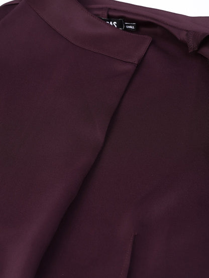 Women's Burgundy Scuba Sleeveless Belted Jacket