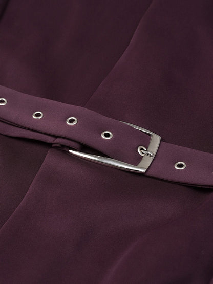 Women's Burgundy Scuba Sleeveless Belted Jacket