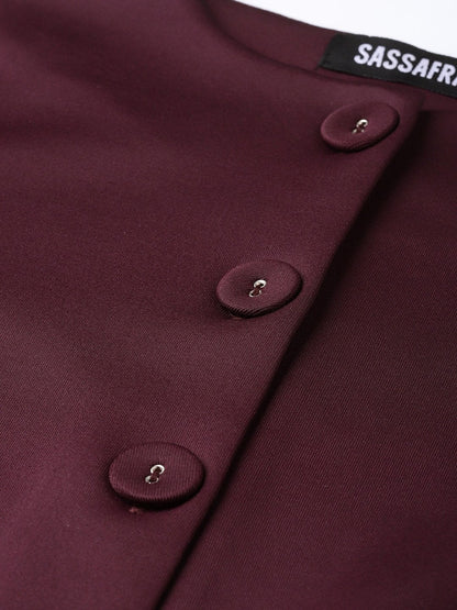 Women's Burgundy Scuba Double-Breast Peplum Coat