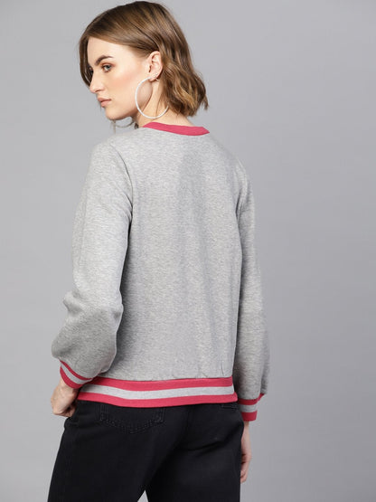 Women's Grey Kangaroo Pocket Bomber Jacket