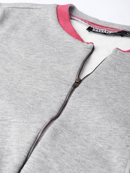 Women's Grey Kangaroo Pocket Bomber Jacket