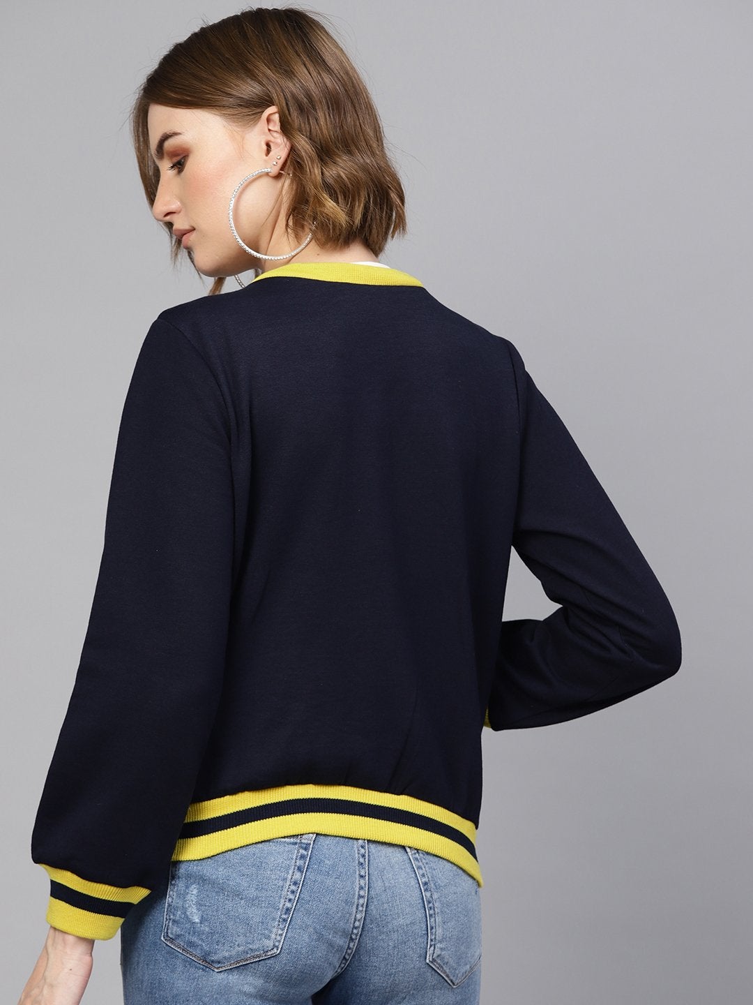 Women's Navy Kangaroo Pocket Bomber Jacket