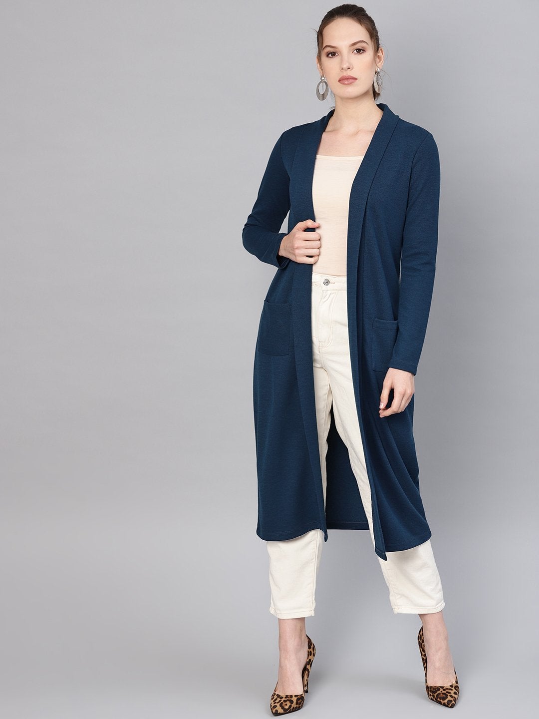 Women's Teal Rib Longline Shrug