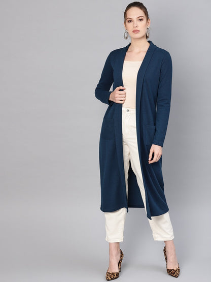 Women's Teal Rib Longline Shrug