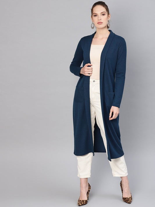 Women's Teal Rib Longline Shrug