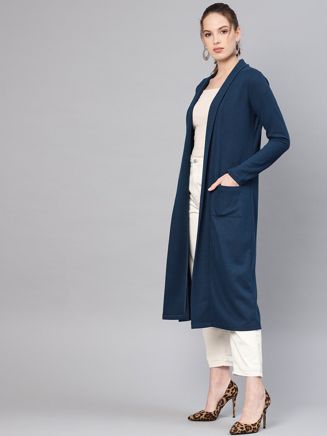 Women's Teal Rib Longline Shrug