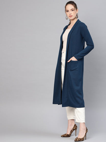 Women's Teal Rib Longline Shrug
