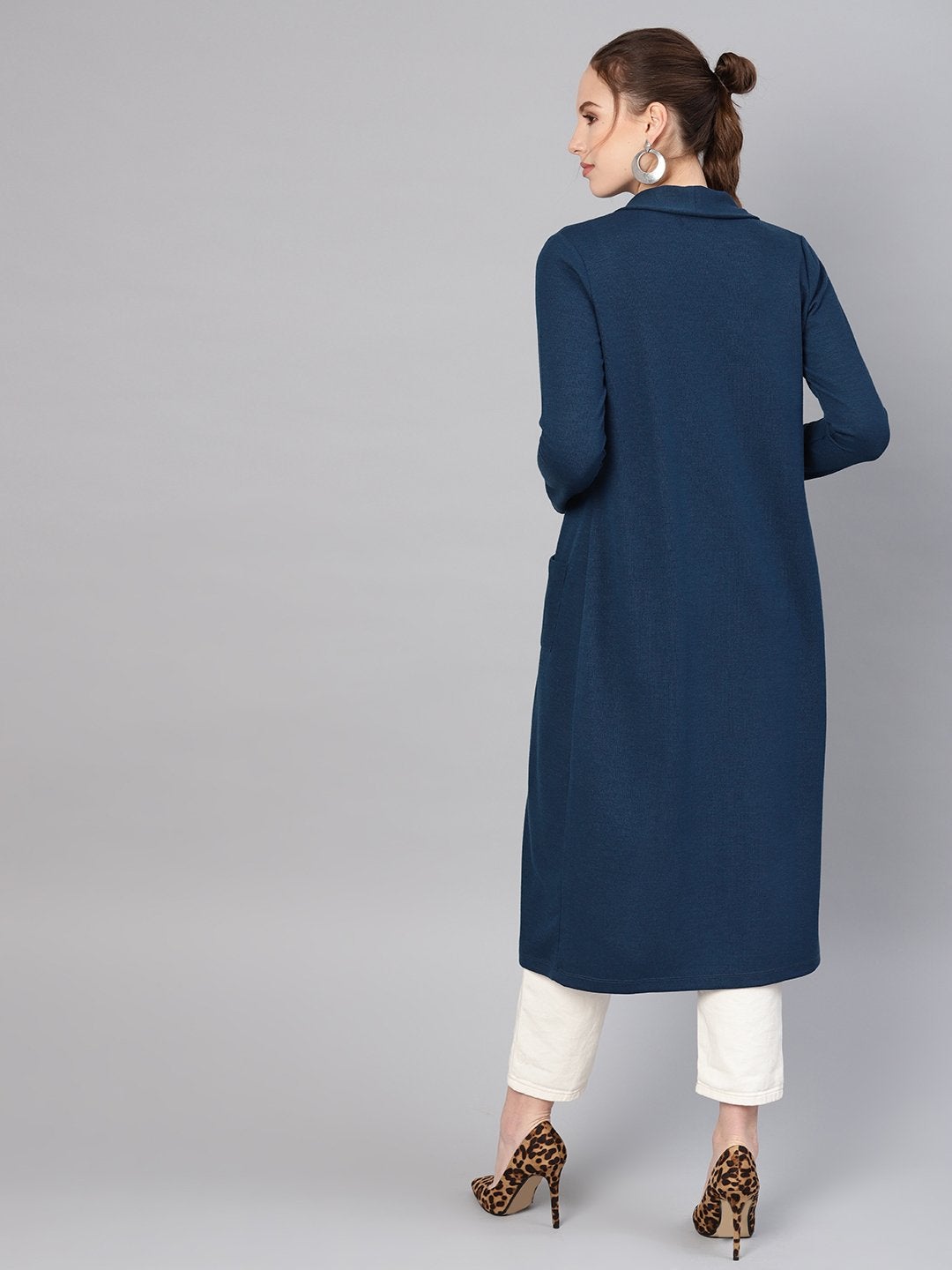 Women's Teal Rib Longline Shrug