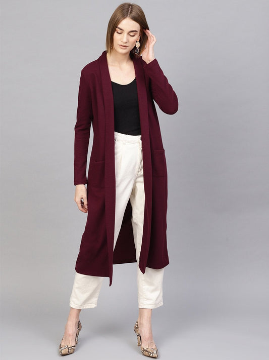Women's Burgundy Rib Longline Shrug