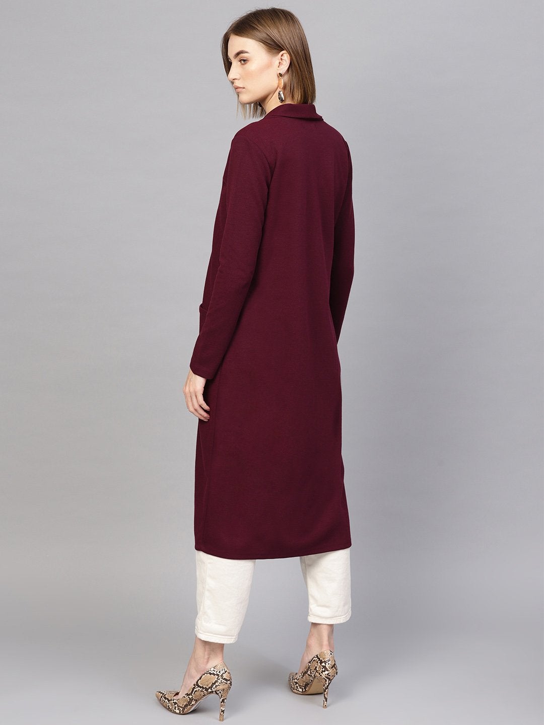 Women's Burgundy Rib Longline Shrug