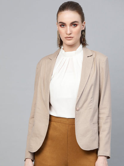 Women's Beige Cotton Linen Blazer