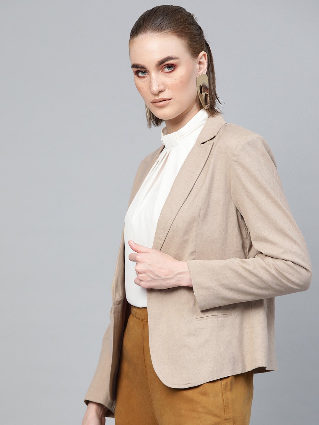 Women's Beige Cotton Linen Blazer