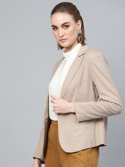 Women's Beige Cotton Linen Blazer