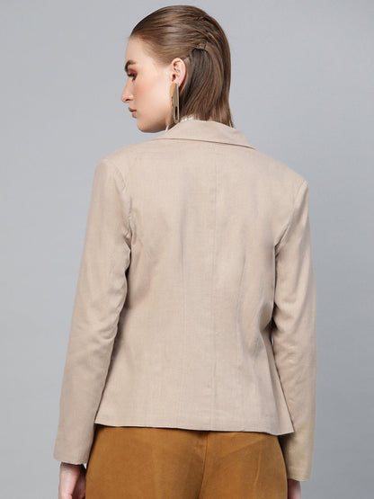 Women's Beige Cotton Linen Blazer
