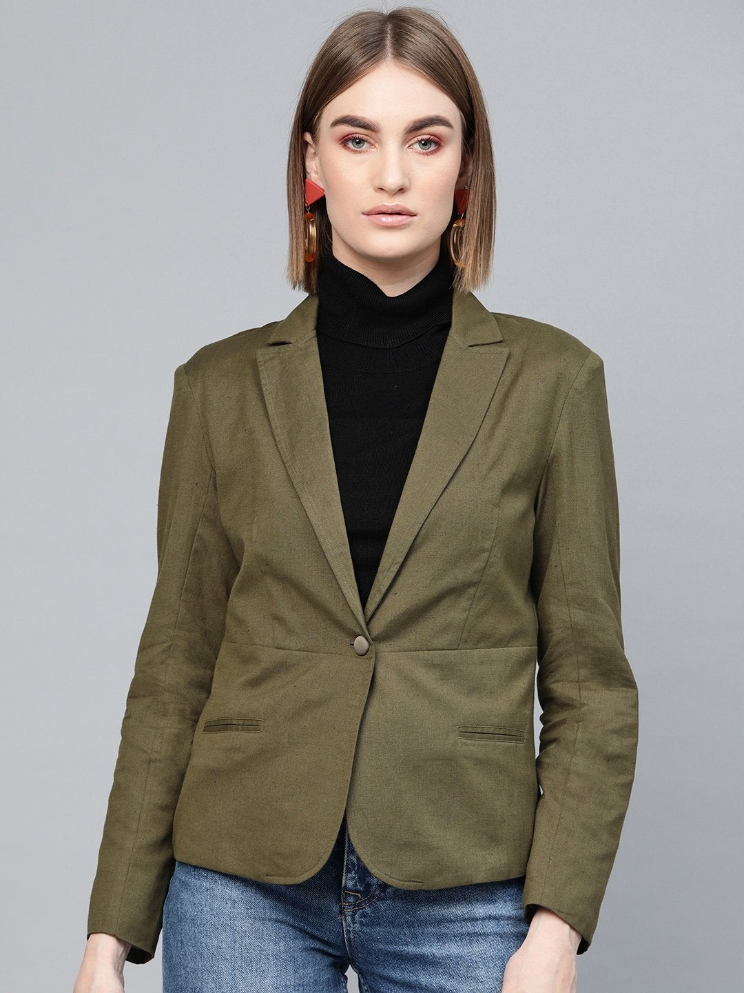 Women's Olive Cotton Linen Blazer