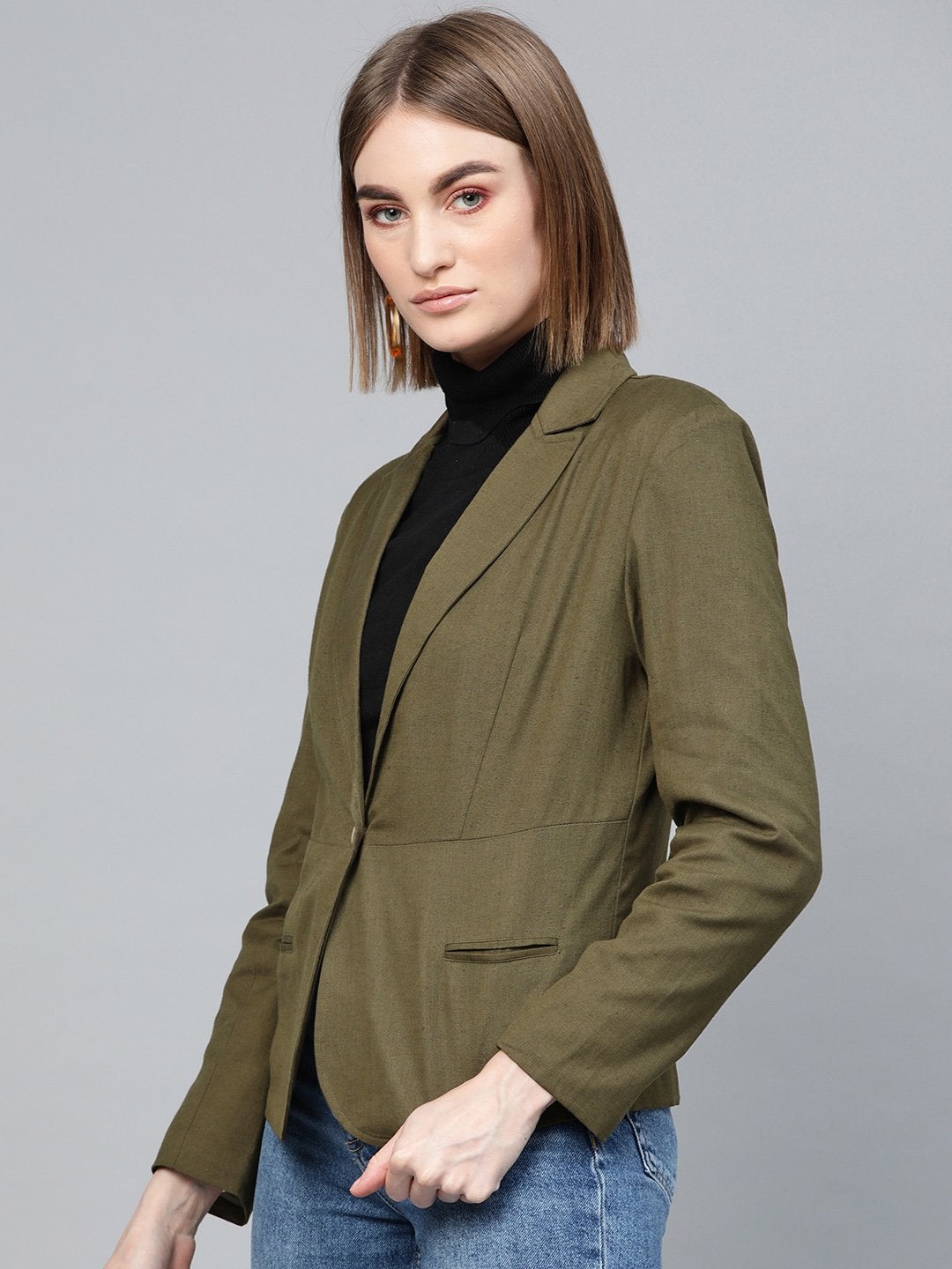 Women's Olive Cotton Linen Blazer