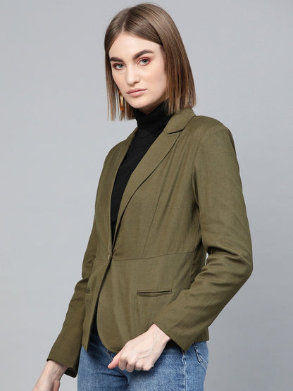 Women's Olive Cotton Linen Blazer