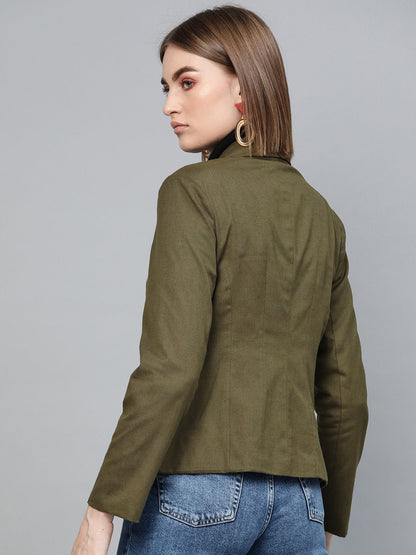 Women's Olive Cotton Linen Blazer