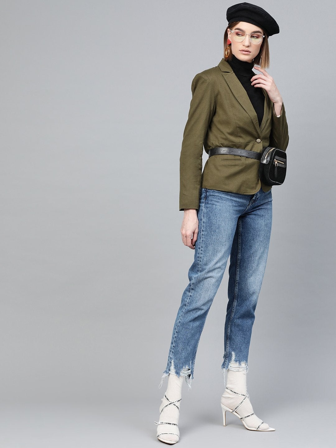 Women's Olive Cotton Linen Blazer