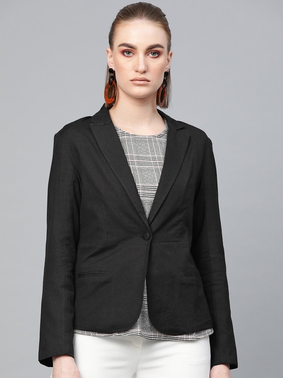 Women's Black Cotton Linen Blazer