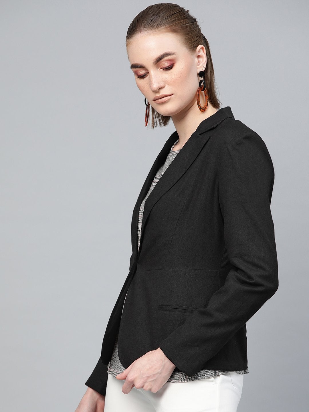 Women's Black Cotton Linen Blazer