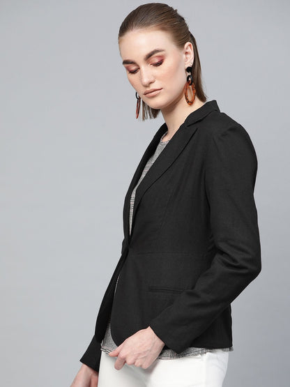Women's Black Cotton Linen Blazer