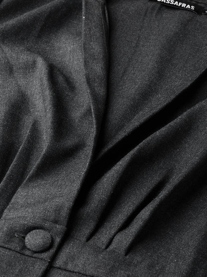 Women's Dark Grey Peplum Balloon Sleeve Blazer