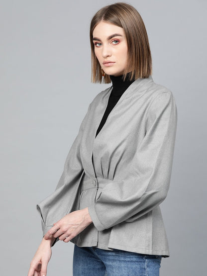 Women's Light Grey Peplum Balloon Sleeve Blazer