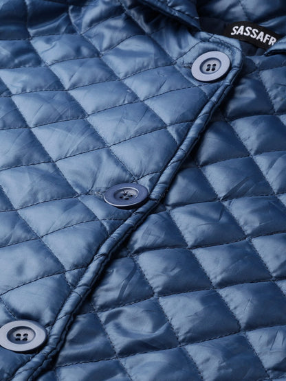 Women's Teal Quilted Collar Button Front Jacket