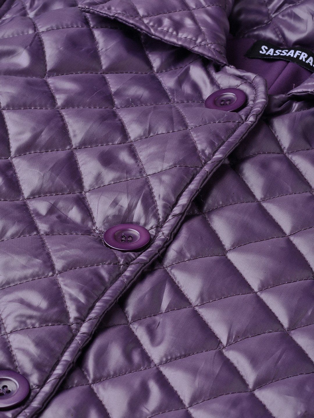 Women's Purple Quilted Collar Button Front Jacket