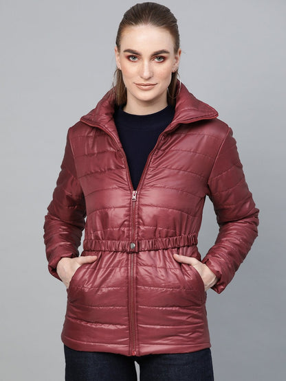 Women's Burgundy Belted Quilted Jacket
