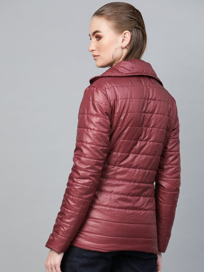 Women's Burgundy Belted Quilted Jacket