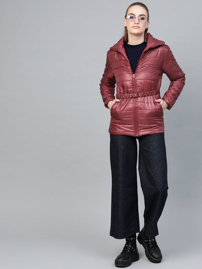 Women's Burgundy Belted Quilted Jacket