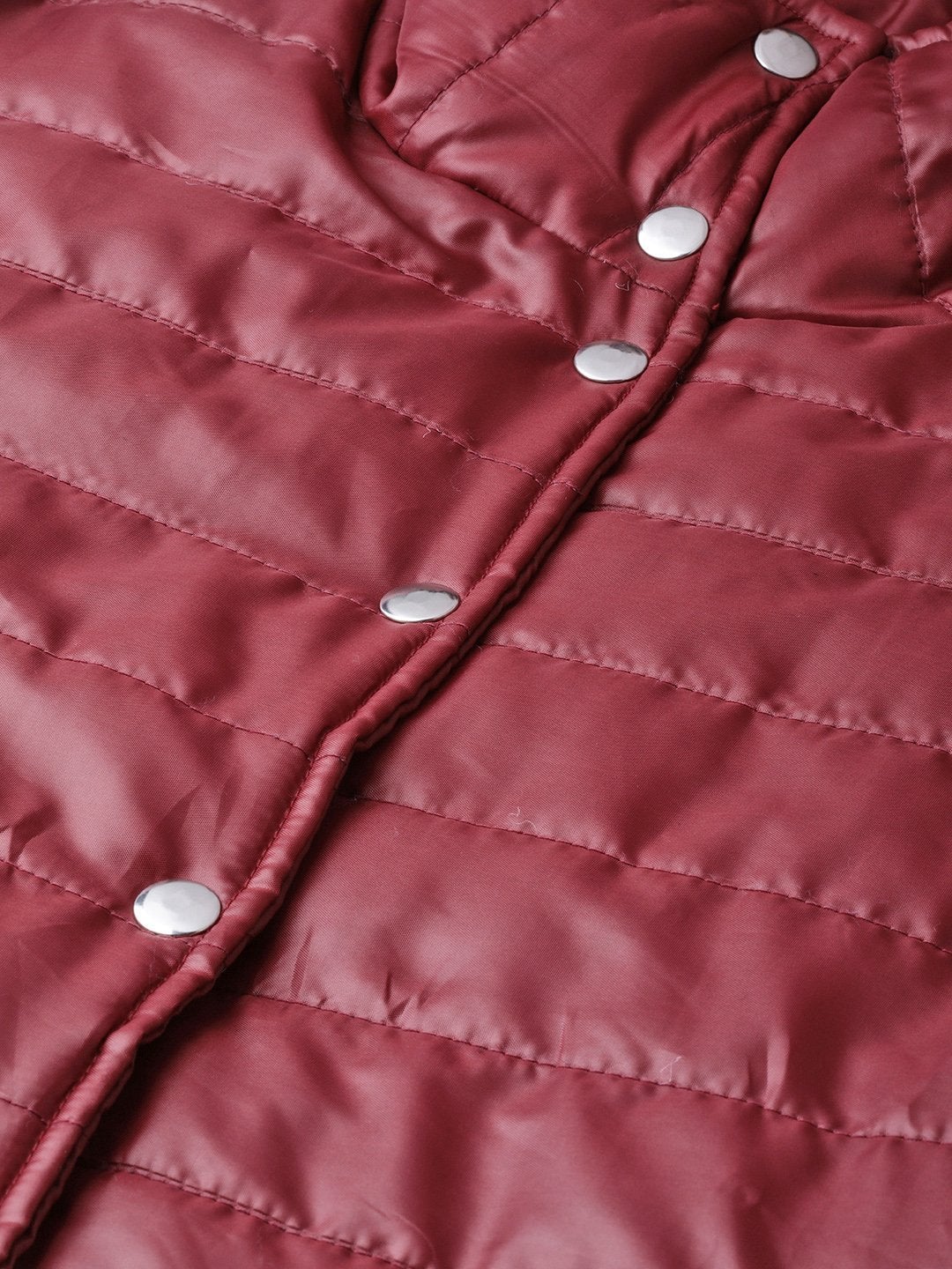 Women's Burgundy High Neck Qulited Jacket