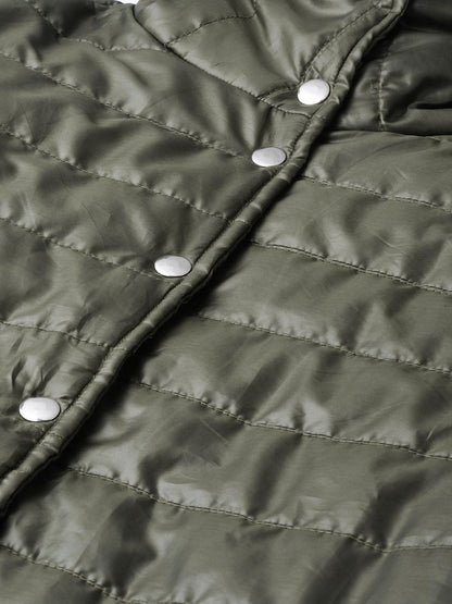Women's Grey High Neck Qulited Jacket