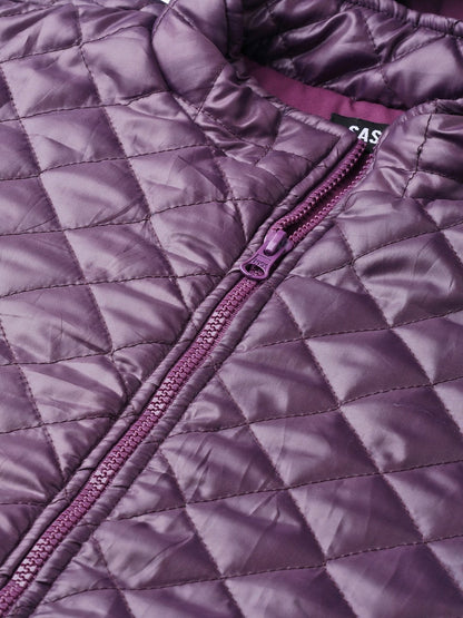Women's Purple Quilted Fur-Hood Parka Jacket