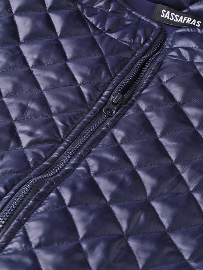Women's Navy Quilted Sleeveless Hood Jacket