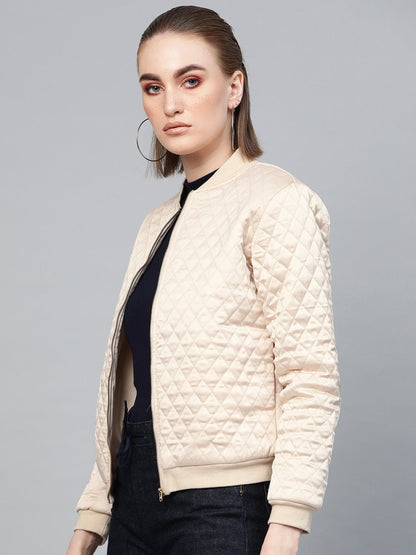 Women's Beige Quilting Bomber Jacket