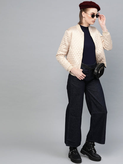 Women's Beige Quilting Bomber Jacket