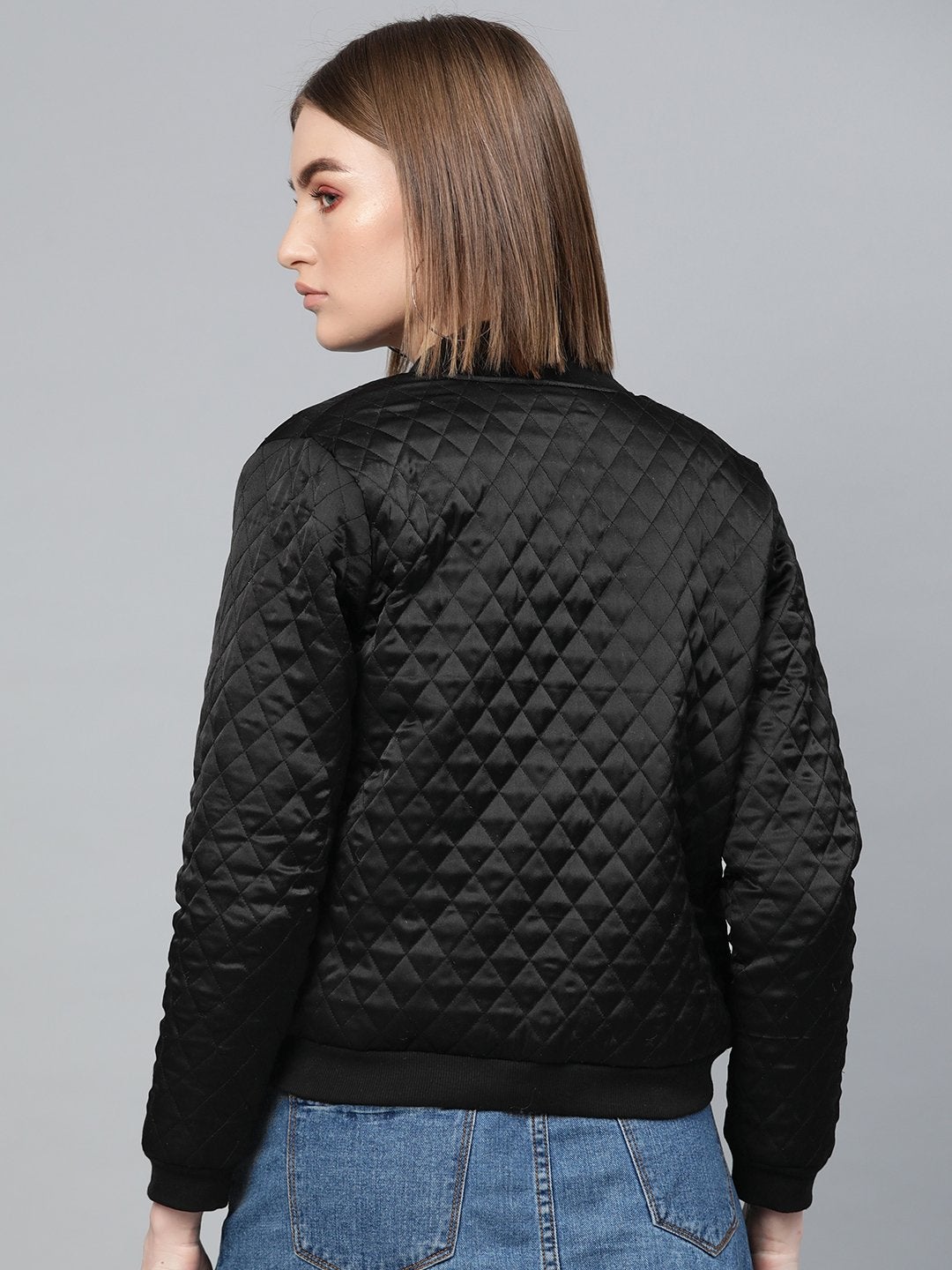 Women's Black Quilting Bomber Jacket