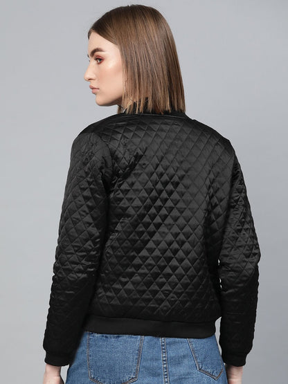 Women's Black Quilting Bomber Jacket
